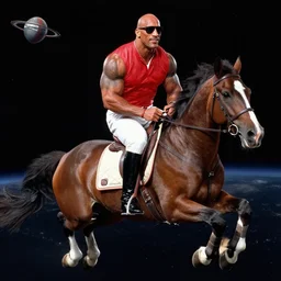 dwayne the rock johnson riding a horse in space