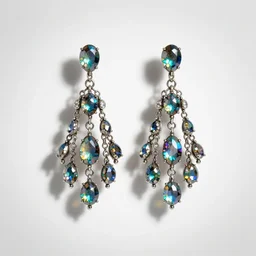 iridescent chandelier earrings, studio product photography, isolated on a pure white background, centered, entire object in frame, sharp focus, soft studio lighting