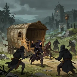 A caravan ambushed by wizard bandits, artstation
