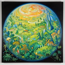 beautiful landscape mural of an alien planet, lush landscape, vivid colors, intricate, highly detailed, masterful, fantasy world, in the style of moebius