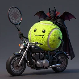 a tennis ball monster, tennis ball, dark, chalky, motorcycle, bat vampire, digital art, fantasy, magic, trending on artstation, ultra detailed, professional illustration by Basil Gogos