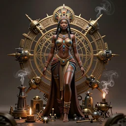 a photo of a single alluring african tribal goddess adorned surrounded by sacred geometry made from mecha parts architecture and incense smoke, full body, gorgeous, perfect face, powerful, cinematic, beautifully lit, by artgerm, by karol bak, by viktoria gavrilenko, 3 d, trending on artstation, octane render, 8 k