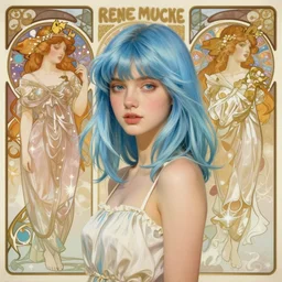 handsome young women with shoulder length light blue hair, half body shot, path traced, highly detailed, high quality, digital painting, alena aenami, lilia alvarado, shinji aramaki, karol bak, alphonse mucha, tom bagshaw