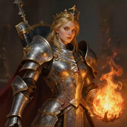 portrait of imogen poots as a warhammer paladin, fireball, by sasha tudvaseva, deep focus, intricate, elegant, regal, highly detailed, digital painting, artstation, concept art, matte, sharp focus, illustration, warhammer, fantasy, hearthstone, art by artgerm and greg rutkowski and alphonse mucha