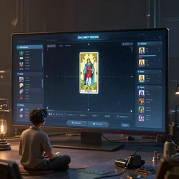beautiful render of futuristic user interface for viewing starcharts, tarot by victo ngai and andreas rocha and greg rutkowski, trending on artstation, unreal engine, 8 k hd wallpaper, kitbash, game assets, asset pack