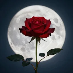 a blood red rose blooming in the night time under the full moon 8 k hyperrealism