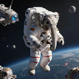 an astronaut elephant in space, background spaceship, drawing, octane render, volumetric lighting