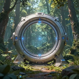 Big futuristic star gate in centre forest, trending on artstation, 30mm, by Noah Bradley