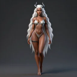 full length complex 3 d hyper realistic smooth ultra sharp render of a gorgeous light skinned african demoness woman with white hair | art by 吵 集 仁 儿 on artstation + oh jinwook + sakimichan