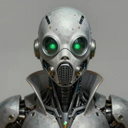 low angle shot of a cyberpunk gazmask robot character, green eyes, intricate, elegant, highly detailed, centered, digital painting, artstation, concept art, smooth, sharp focus, illustration, artgerm, Tomasz Alen Kopera, Peter Mohrbacher, donato giancola, Joseph Christian Leyendecker, WLOP, Boris Vallejo