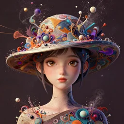 brown eyes girl with abstract hat :: by Martine Johanna and Simon Stålenhag and Chie Yoshii and wlop and Guillermo del toro :: ornate, dynamic, particulate, rich colors, elegant, centered, artstation, smooth, sharp focus, octane render, 3d