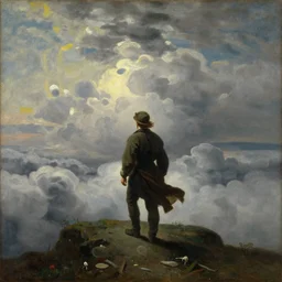 the wanderer above the sea of clouds, by caspar david friedrich, 1 8 1 8, oil on canvas, 7 4. 8 x 9 4. 8, hamburg kunstalle, german romanticism