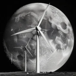 wind turbines on the moon, black sky