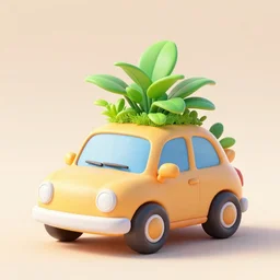 a 3 d render of a cartoonish car with plants growing on top