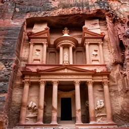 the temple of petra with carvings of anime characters