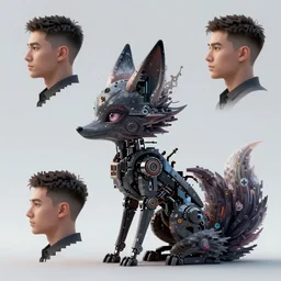 3 d render of dark ethereal robot fox queen with profile picture by luis toledo and alex grey and beeple, neosurrealism. digital art, pixel art, concept art, octane render, trending on cgsociety, trending on artstation