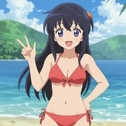 Anime girl with big eyes in bikini showing how its done