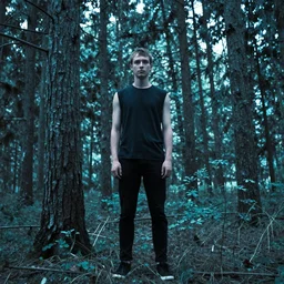 tonalism slim tall man in the woods