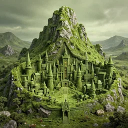 green dwarven city carved into Erebor the Lonely Mountain from the Hobbit, by Marc Simonetti