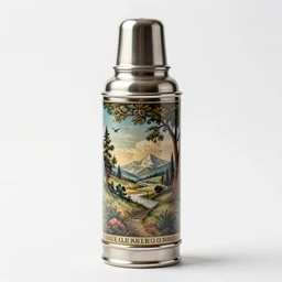victorian thermos flask, high detail macro photography, isolated on a pure white background, centered, entire object in frame, sharp focus, soft studio lighting