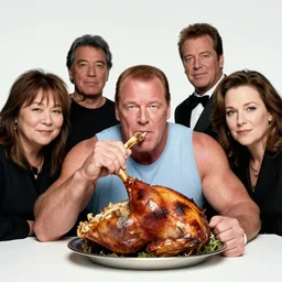 ultrawide angle colour portrait masterpiece photography of vince mcmahon eating a turkey leg shot by annie leibovitz michael cheval miho hirano moebius josh kirb
