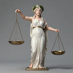 a full body portrait of themis the greek goddess, presenting an unbalanced bronze balance scale!! wearing a laurel wreath, extremely beautiful, anatomically accurate, by artgerm and by greg rutkowski and by alphonse mucha and by simon bisley, radiant light, detailed and intricate environment,