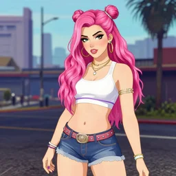 Belle Delphine in the style of gta san andreas, in the style of artgerm, rossdraws