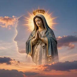 beautiful sunset clouds blending layer from light face outline virgin mary