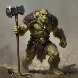 an Ogre Warrior with a great warhammer in the style of Justin Gerard, realistic painting, Digital art, very detailed, High definition, trending on Artstation