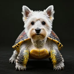 westie turtle hybrid, bold natural colors, national geographic photography, masterpiece, in - frame, canon eos r 3, f / 1. 4, iso 2 0 0, 1 / 1 6 0 s, 8 k, raw, unedited, symmetrical balance