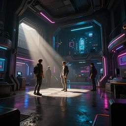 a photorealistic hyperrealistic render of a beautifully cyberpunk interior room scene by greg rutkowski, wlop, artgerm, dramatic lighting, neon lights, strong shadows, volumetric, cinematic atmosphere, octane render, artstation, 8 k