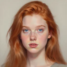sadie sink ginger hair blue eyes hyperrealistic detailed soft pastel painting, artstation