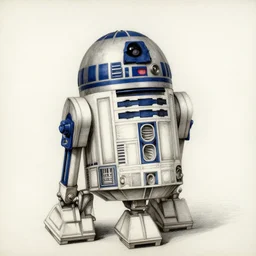 a pencil sketch of the droid r 2 d 2 by leonardo davinci, star wars, droid, machine, sketch, da vinci, old masters, paper,