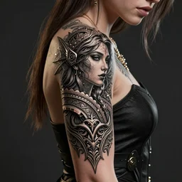 beautiful girl with dungeons & dragons tatoo, unreal engine, by weta digital, cinematic, dramatic, ray tracing global illumination, insanely detailed and intricate, hypermaximalist, elegant, ornate, hyper realistic, super detailed