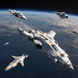 abstract startships flying in planetary atmosphere, non - euclidean, hd, unreal engine, photo realism, trending on artstation