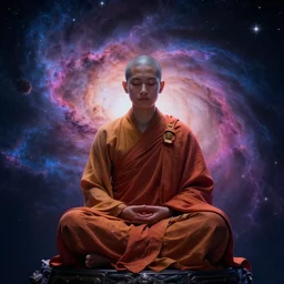 energized meditating half visible monk in space, nebula, stars, realistic, beautiful texture, beautiful graphics, fantasy artwork, very beautiful scenery, hd, hdr, ue 5, ue 6, unreal engine 5, cinematic 4 k wallpaper, 8 k, ultra detailed
