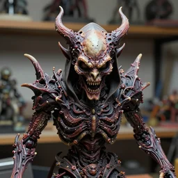 photo taken of an epic intricate, ultra detailed, super realistic sculpture of a nightmarish hellish demonic animatronic grim reaper sculpture on display in a workshop, created by weta workshop, zoomed in shots, photorealistic, sharp focus, f 0. 4, face centred, macro photography, golden ratio
