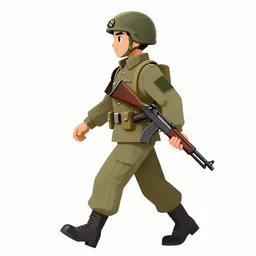 A sprite sheet for an animation of a soldier walking with a gun, transparent background,  photo realistic, 8k