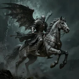 the flight of the nazgul on horseback, intricate artwork masterpiece, apparition, ominous, depressive horror cinematic lighting, volumetric 8 k, elden ring, by greg rutkowski, john howe, noah bradley, karol bak, brian froud, trending on cgsociety, octane render, 8 k