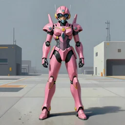 female mecha pilot wearing bubblegum crisis power armor standing on a tarmac, daylight matte painting, brutalist painting, battle angel, single character full body, illustration, concept art, rule of thirds, centered, Very highly detailed, 8K, octane, Digital painting, the golden ratio, rational painting, sharp