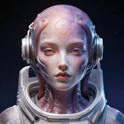 portrait of yael shelbia, venus squid astronaut, intricate design details. cyberpunk symmetrical facial, by ruan jia and beeple. smooth gradients, deep space.