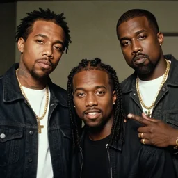 A photo of Tyler the Creator, Kanye West and Lil Wayne in a music video, 8K concept art, vintage, shot on Kodak Ektar, detailed, ultrarealistic UHD faces
