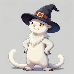 funny cartoon portrait of a white panter with a very long fur and a wizard hat, fantasy, trending on artstation, heroic pose, illustration, highly detailed, profile picture,  8k