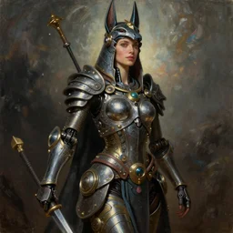 Mystical Valkyrie, Regal, Realistic, Refined, full portrait of a beautiful female Cyborg Anubis Warrior, Detailed Digital Art, Oil Painting, François Boucher, William-Adolphe Bouguereau, Steampunk, Walt Disney (1937), dynamic lighting, very very very very very beautiful, character illustration by Jean Giraud, Highly Detailed, Cinematic Lighting, Unreal Engine, 8k, HD