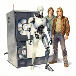watercolor vhs machine cyborg hybrid amputee by richard corben, boris vallejo, & jack gaughan fine art masterpiece baked at 3 0 0 f, matte painting, intricate, 4 k, photorealistic render, cinematic,