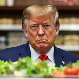 donald trump standing at a salad bar, detailed, face close - up