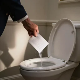 photo of Donald Trump flushing paper down the toilet