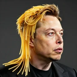 digital art of elon musk with hair made of spaghetti photorealistic photoshop