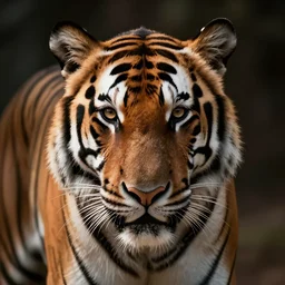 photo of a hybrid of a zebra and a tiger, face