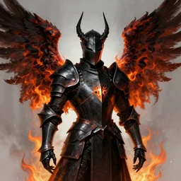 portrait of a resurrected black knight, huge symmetric wings, covered in black flames, dark fantasy, hyper detailed, smooth, sharp focus, colorful, digital illustration, by frank franzzeta, rossdraws, sakimichan, chiaroscuro